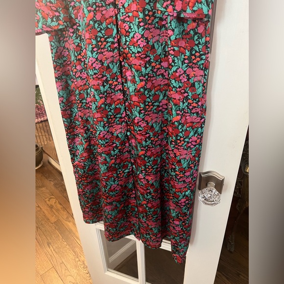 J.Crew Collection Drapey Puff Sleeve Dress Ratti Red Blooms Size 4 Maxi Sheath - Picture 5 of 16